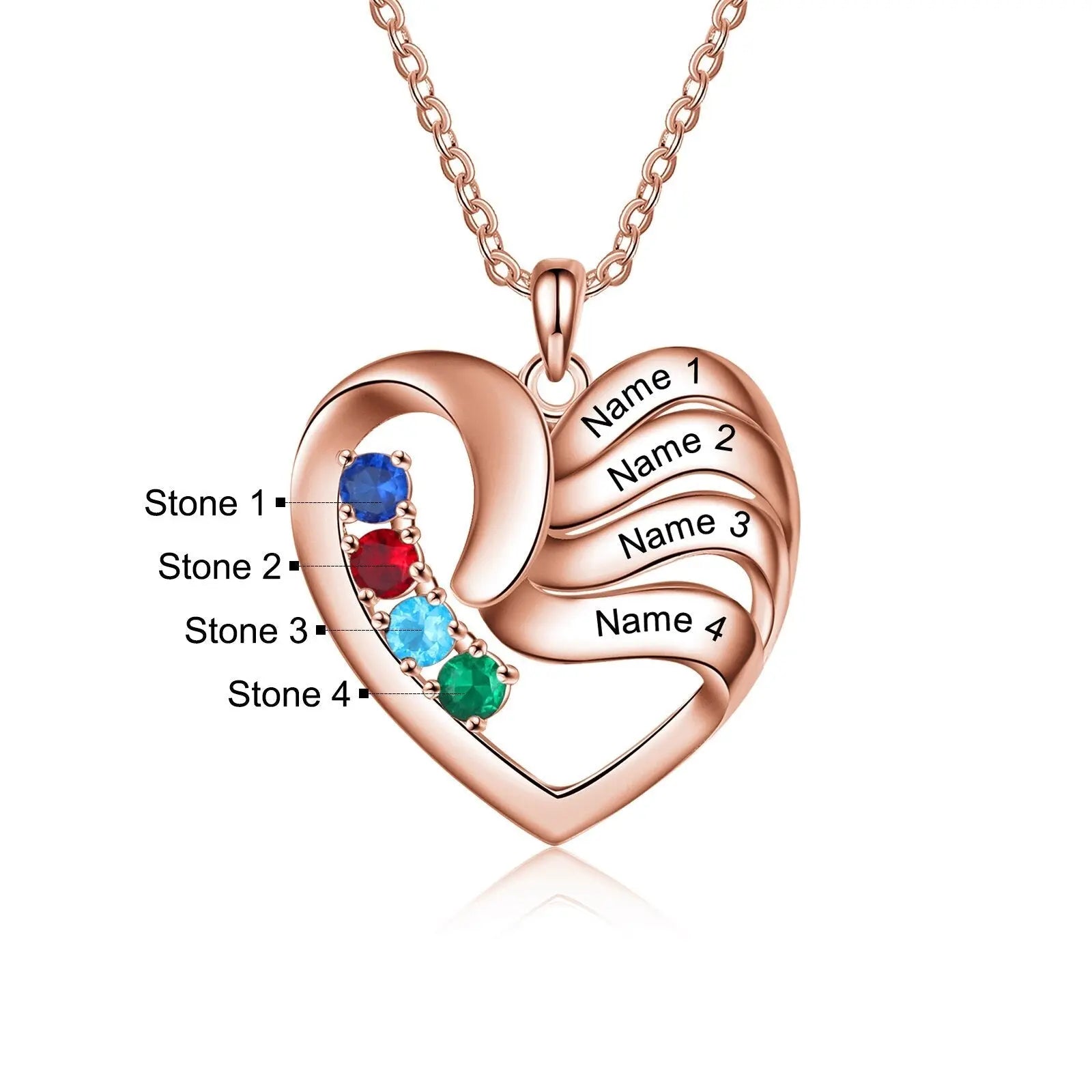 2-5 Names Customized Birthstone Fashion Memorial Heart Necklace - Blade & Thread