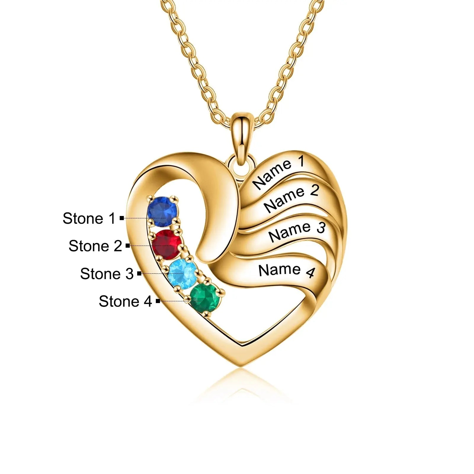 2-5 Names Customized Birthstone Fashion Memorial Heart Necklace - Blade & Thread