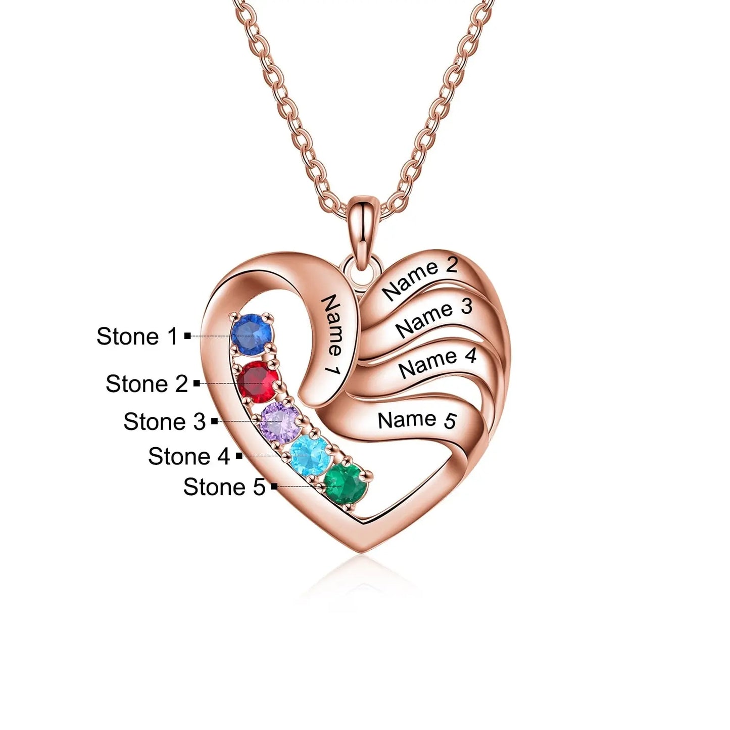 2-5 Names Customized Birthstone Fashion Memorial Heart Necklace - Blade & Thread