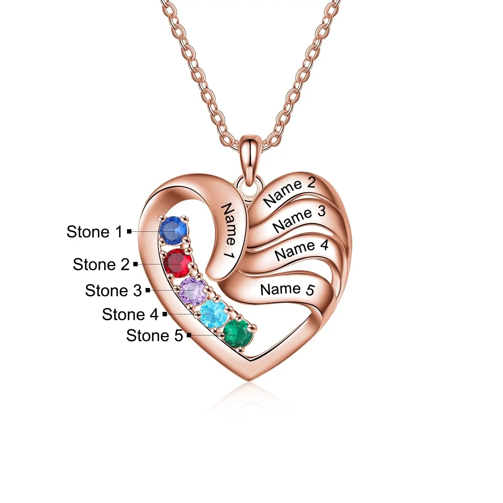 2-5 Names Customized Birthstone Fashion Memorial Heart Necklace - Blade & Thread