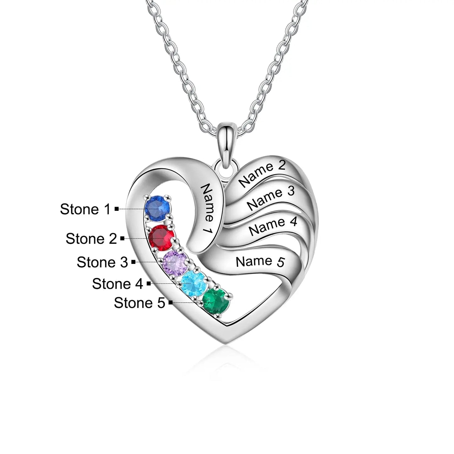 2-5 Names Customized Birthstone Fashion Memorial Heart Necklace - Blade & Thread