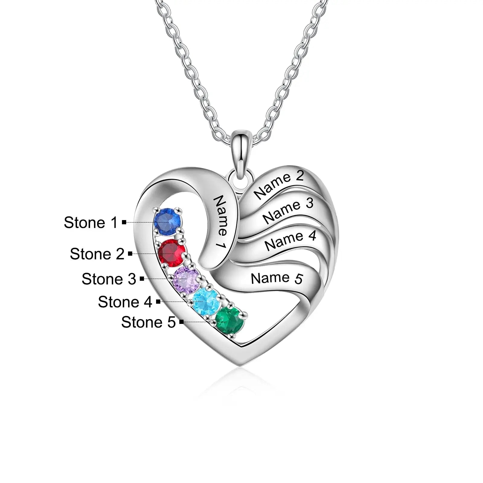 2-5 Names Customized Birthstone Fashion Memorial Heart Necklace - Blade & Thread