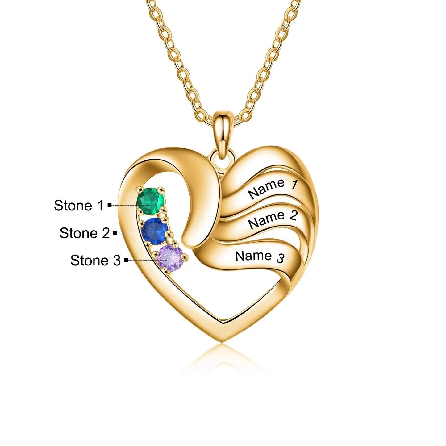 2-5 Names Customized Birthstone Fashion Memorial Heart Necklace - Blade & Thread