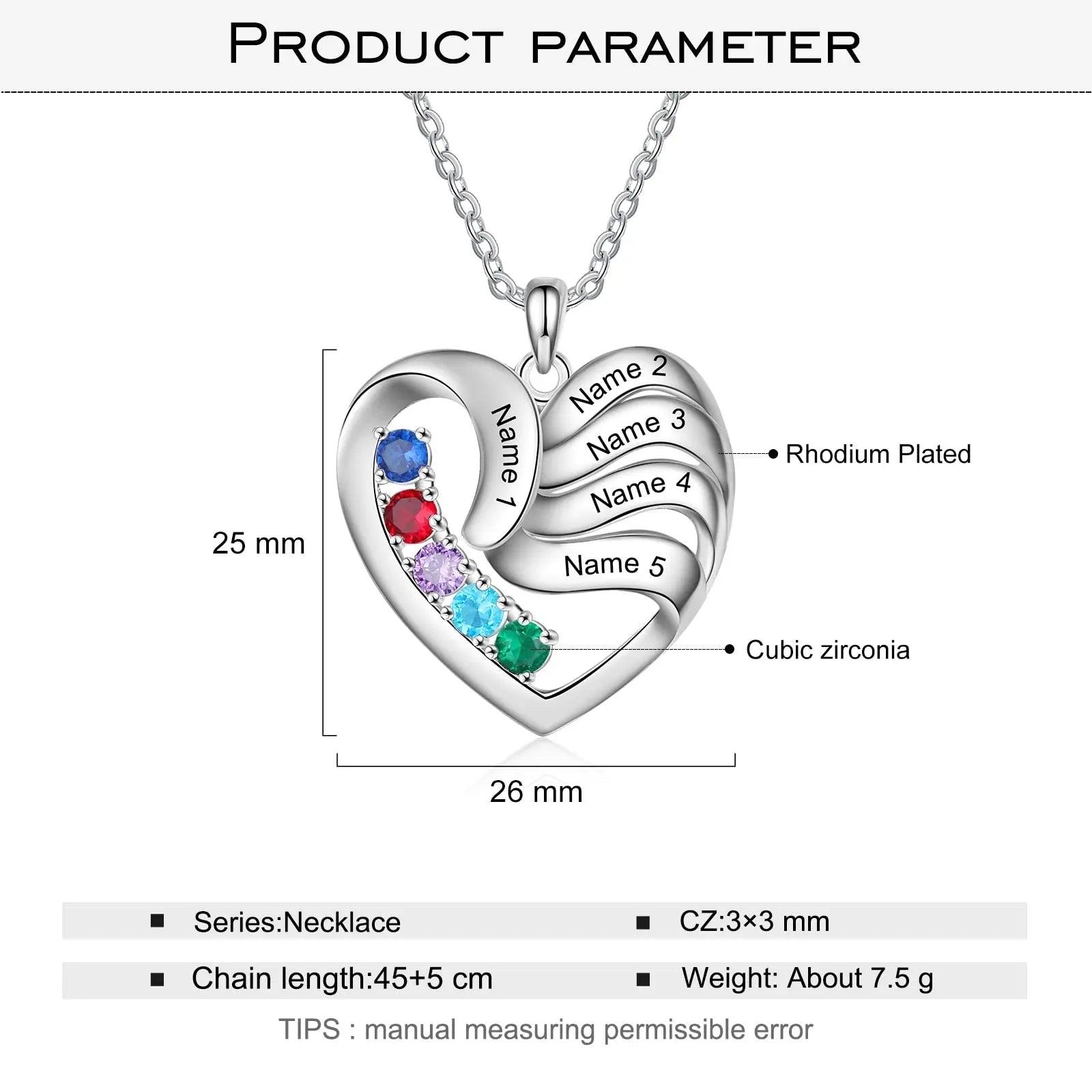 2-5 Names Customized Birthstone Fashion Memorial Heart Necklace - Blade & Thread