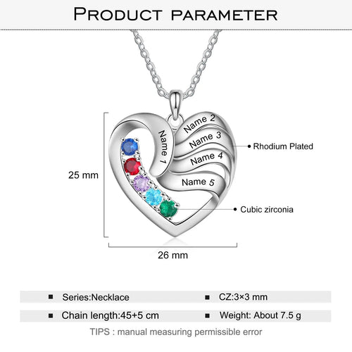 2-5 Names Customized Birthstone Fashion Memorial Heart Necklace nowadaysfashion