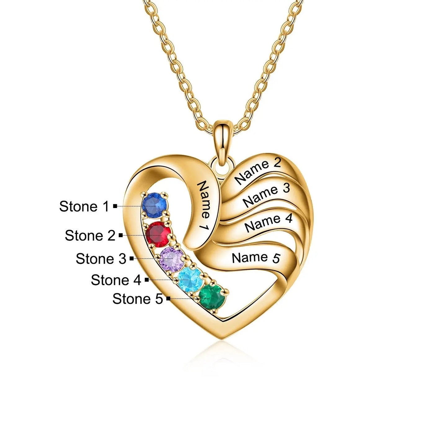 2-5 Names Customized Birthstone Fashion Memorial Heart Necklace - Blade & Thread