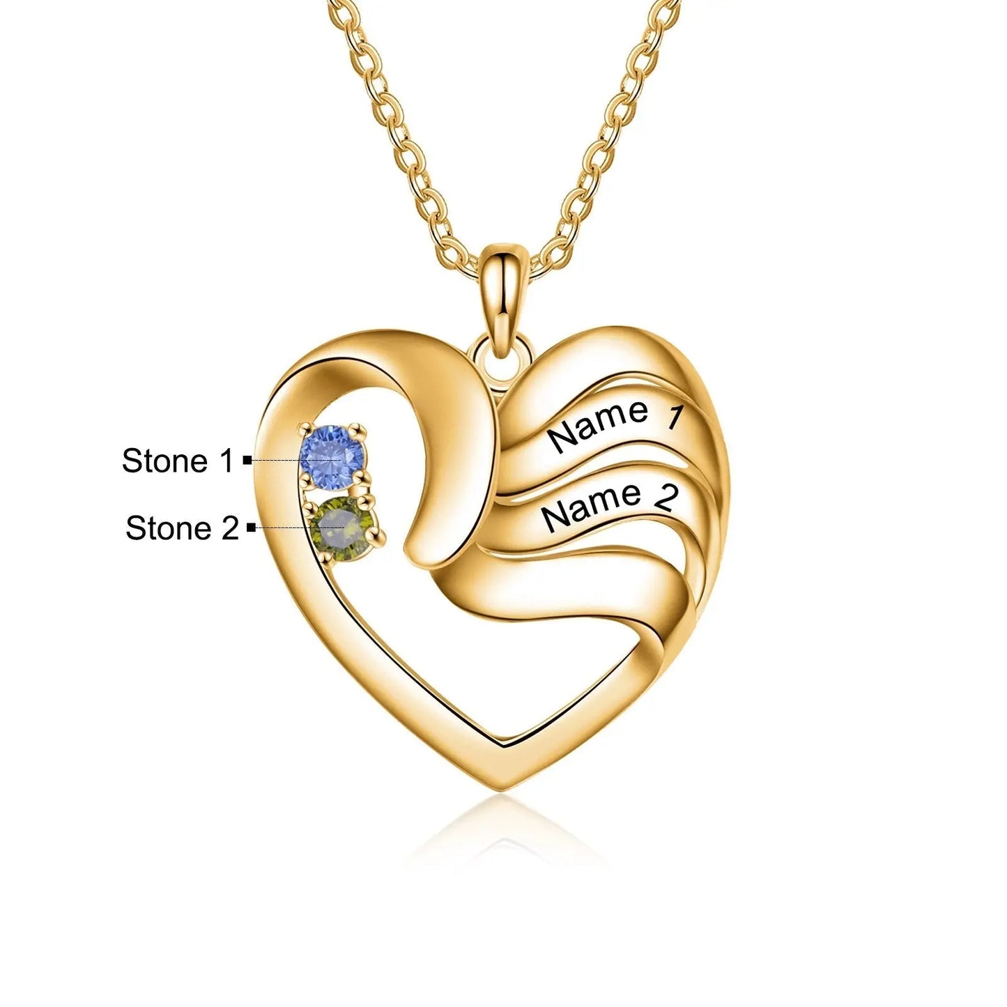 2-5 Names Customized Birthstone Fashion Memorial Heart Necklace - Blade & Thread