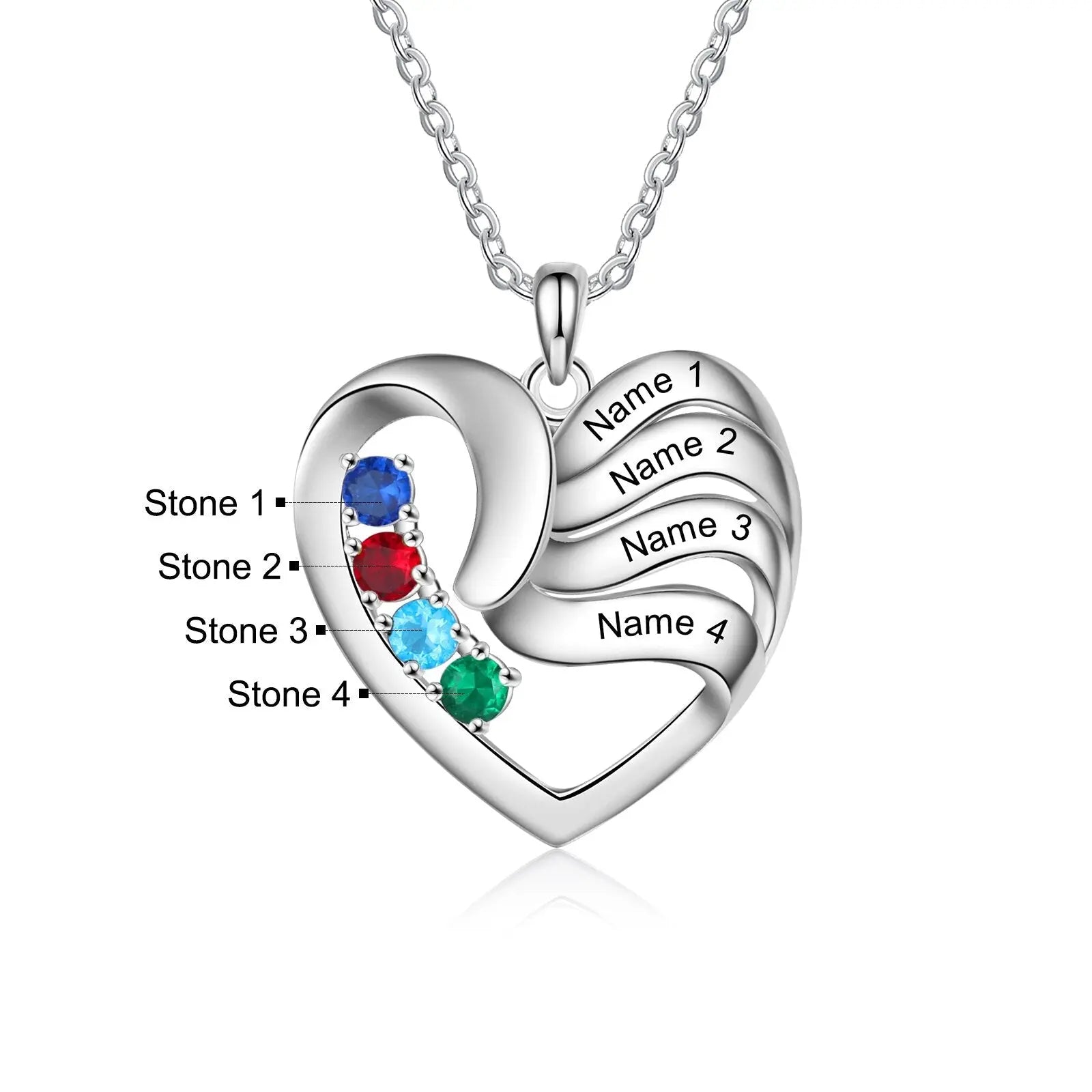 2-5 Names Customized Birthstone Fashion Memorial Heart Necklace nowadaysfashion