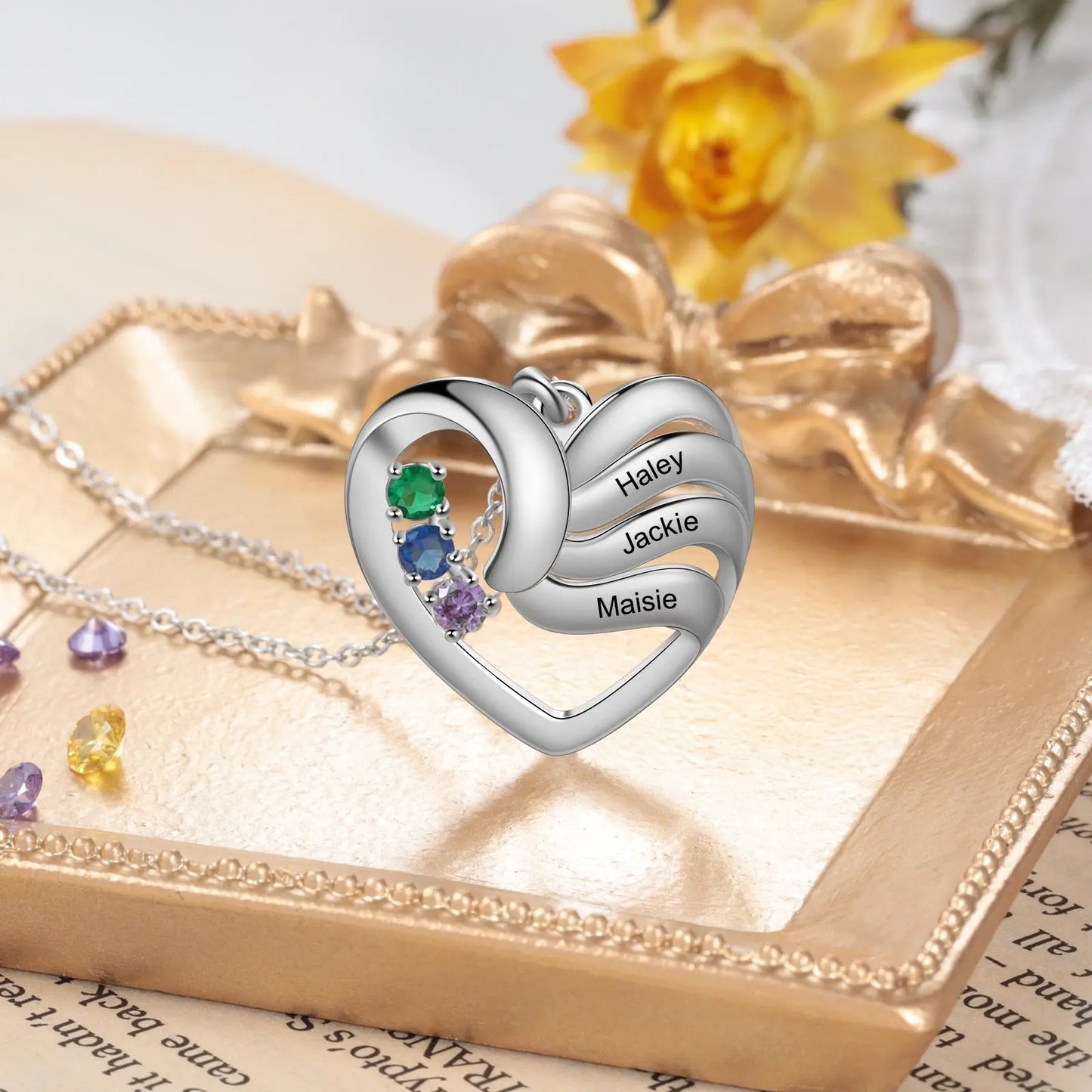 2-5 Names Customized Birthstone Fashion Memorial Heart Necklace - Blade & Thread