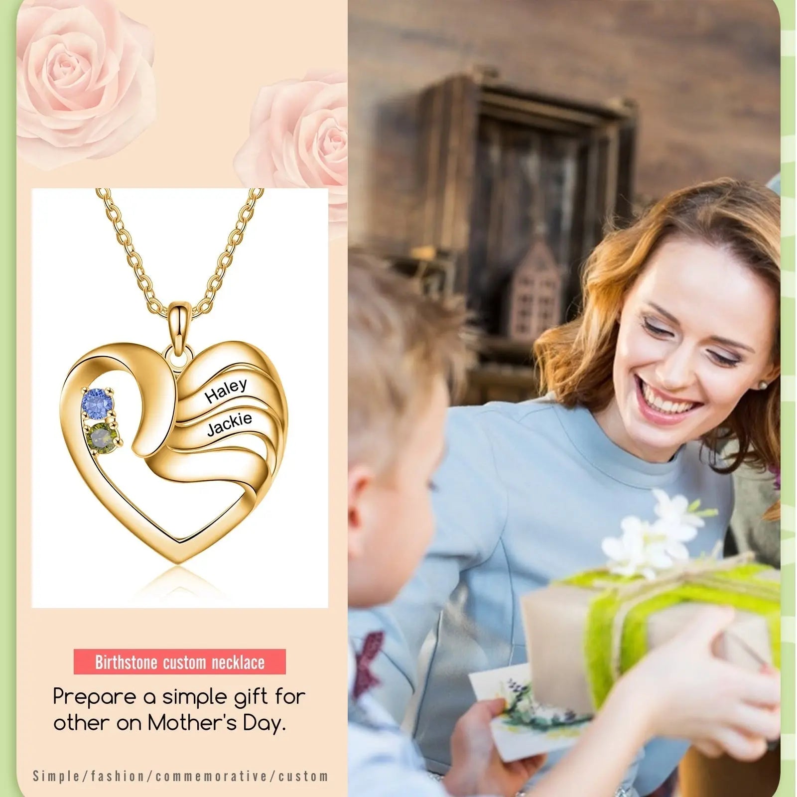 2-5 Names Customized Birthstone Fashion Memorial Heart Necklace - Blade & Thread