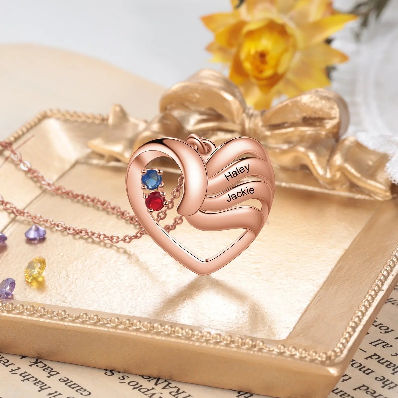 2-5 Names Customized Birthstone Fashion Memorial Heart Necklace nowadaysfashion