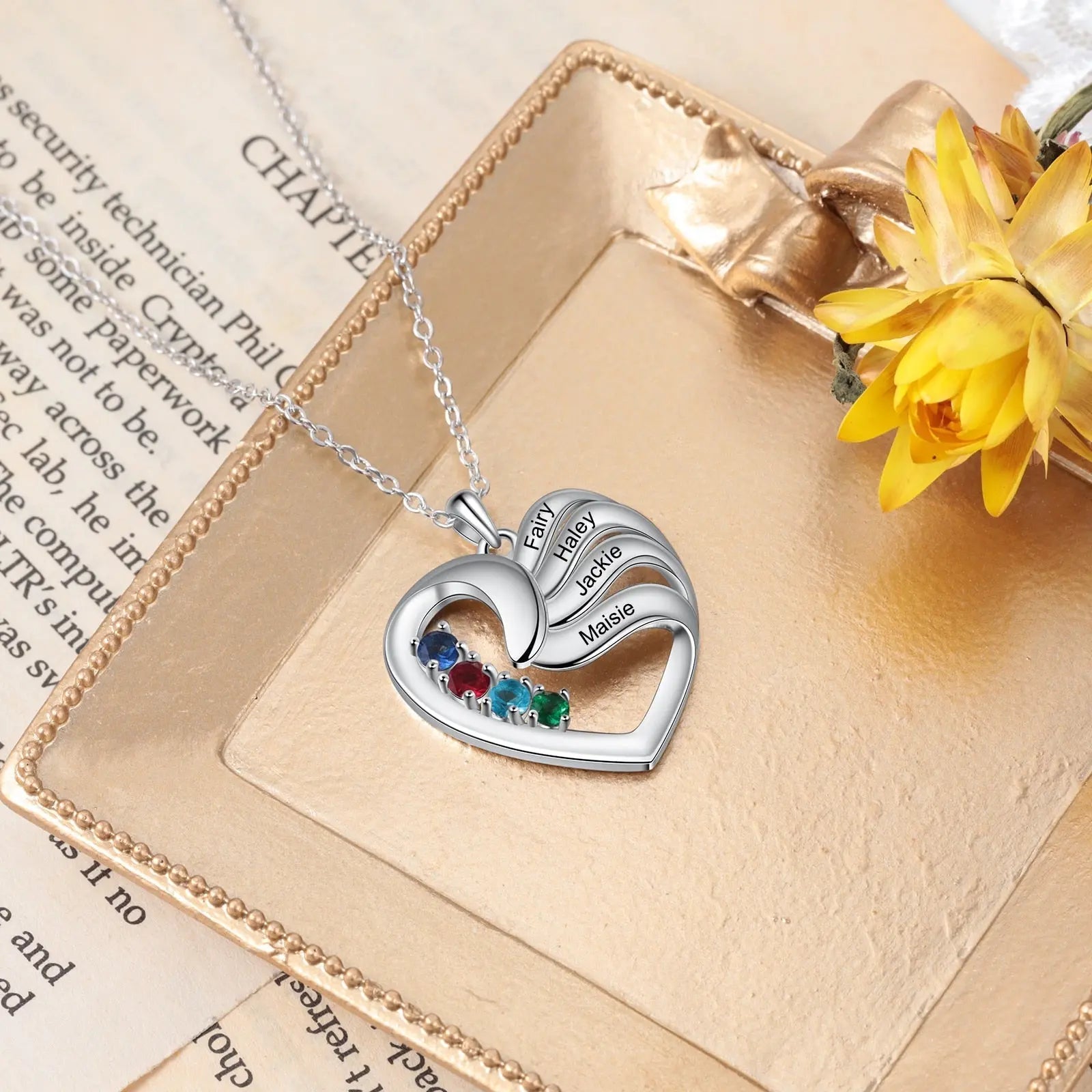 2-5 Names Customized Birthstone Fashion Memorial Heart Necklace - Blade & Thread