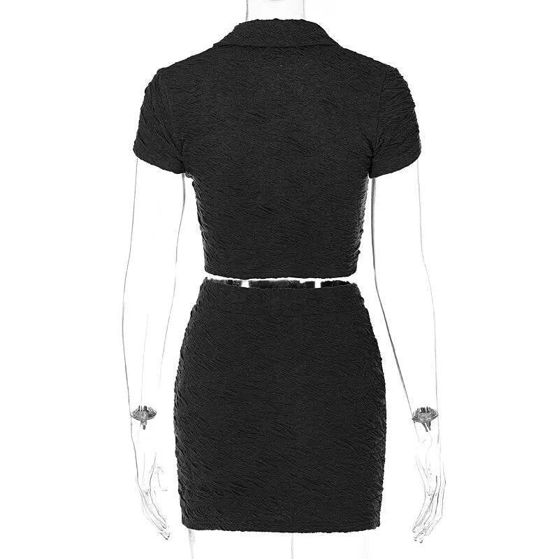 2 Piece Set Short Sleeve Crop Top Shirts Blouse Mini Skirt Suit - Blade & Thread