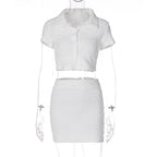 2 Piece Set Short Sleeve Crop Top Shirts Blouse Mini Skirt Suit nowadaysfashion