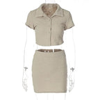 2 Piece Set Short Sleeve Crop Top Shirts Blouse Mini Skirt Suit nowadaysfashion