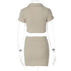 2 Piece Set Short Sleeve Crop Top Shirts Blouse Mini Skirt Suit nowadaysfashion