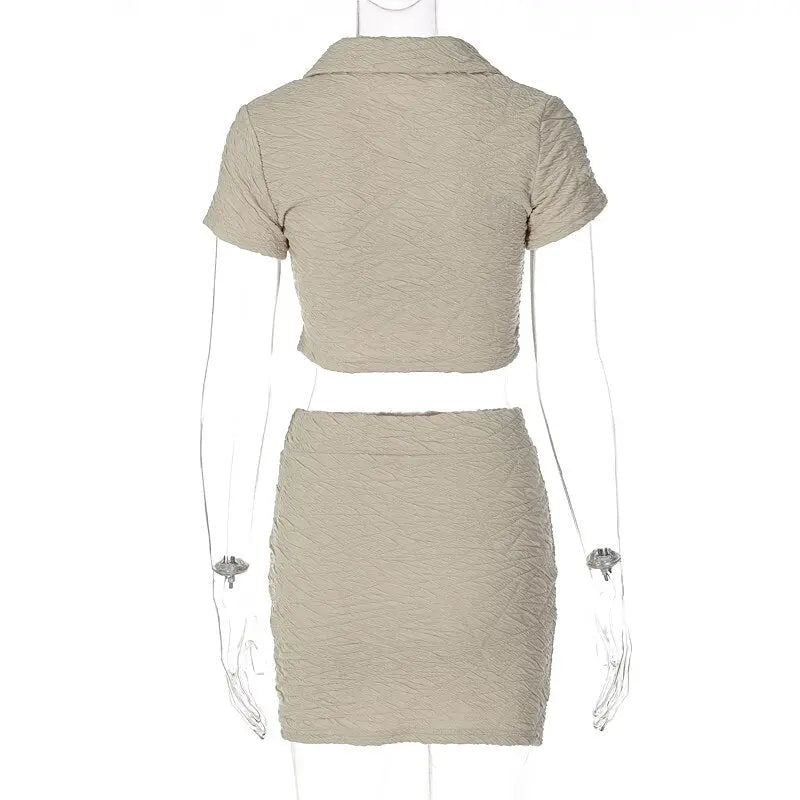 2 Piece Set Short Sleeve Crop Top Shirts Blouse Mini Skirt Suit - Blade & Thread