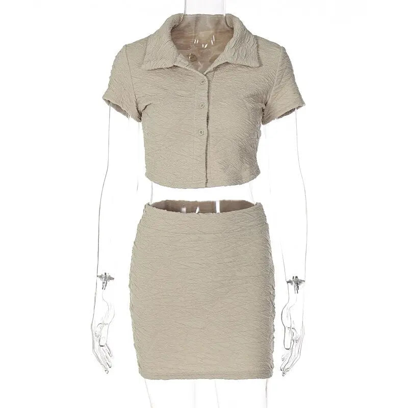 2 Piece Set Short Sleeve Crop Top Shirts Blouse Mini Skirt Suit - Blade & Thread