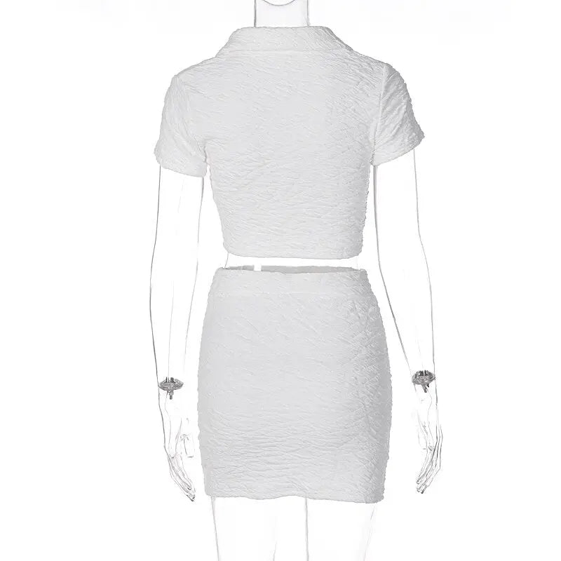 2 Piece Set Short Sleeve Crop Top Shirts Blouse Mini Skirt Suit - Blade & Thread