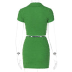 2 Piece Set Short Sleeve Crop Top Shirts Blouse Mini Skirt Suit nowadaysfashion