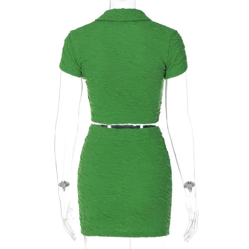 2 Piece Set Short Sleeve Crop Top Shirts Blouse Mini Skirt Suit nowadaysfashion