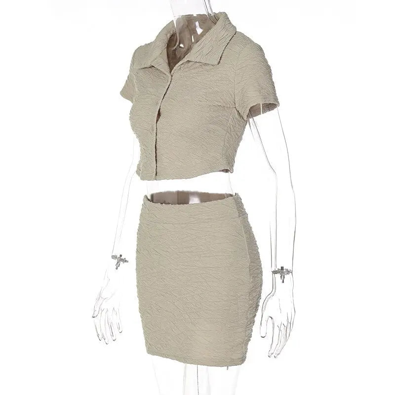2 Piece Set Short Sleeve Crop Top Shirts Blouse Mini Skirt Suit - Blade & Thread