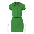 2 Piece Set Short Sleeve Crop Top Shirts Blouse Mini Skirt Suit nowadaysfashion