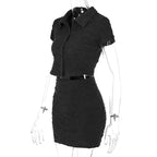 2 Piece Set Short Sleeve Crop Top Shirts Blouse Mini Skirt Suit nowadaysfashion