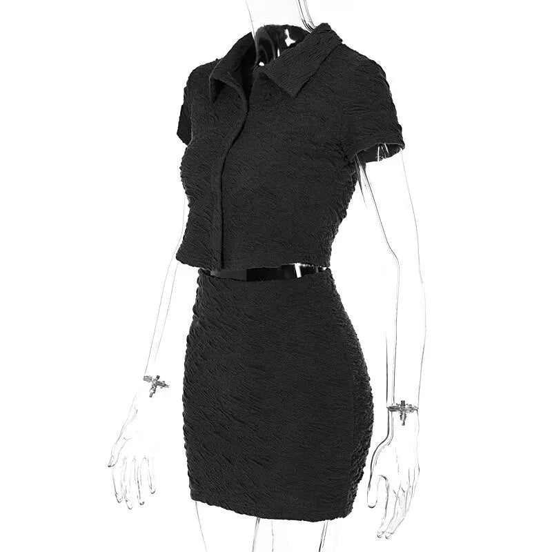 2 Piece Set Short Sleeve Crop Top Shirts Blouse Mini Skirt Suit nowadaysfashion