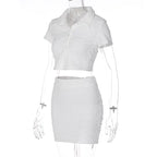 2 Piece Set Short Sleeve Crop Top Shirts Blouse Mini Skirt Suit nowadaysfashion