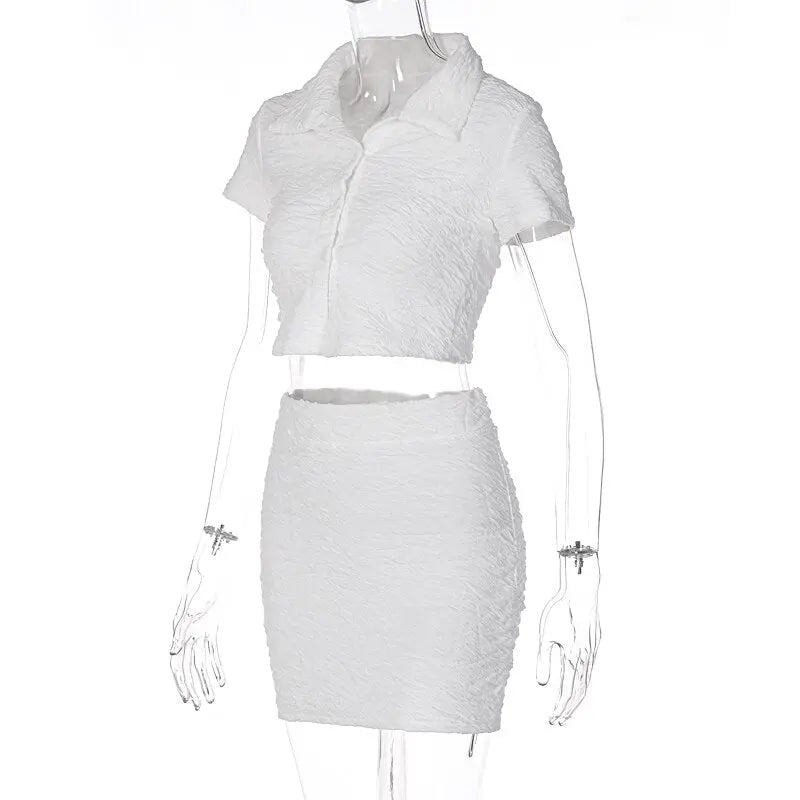 2 Piece Set Short Sleeve Crop Top Shirts Blouse Mini Skirt Suit nowadaysfashion
