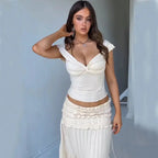 2 Piece Set Women Vacation Ruffle Beach Holiday Outfits nowadaysfashion
