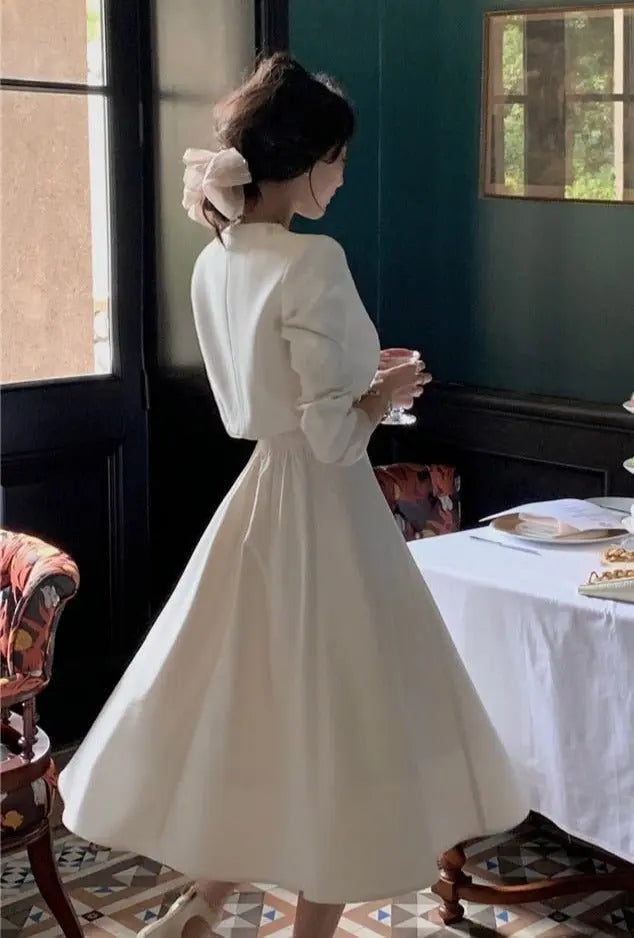 2 Pieces Dress Set O-neck Full Sleeve Short Jacket & Spaghetti Strap Dresses - Blade & Thread