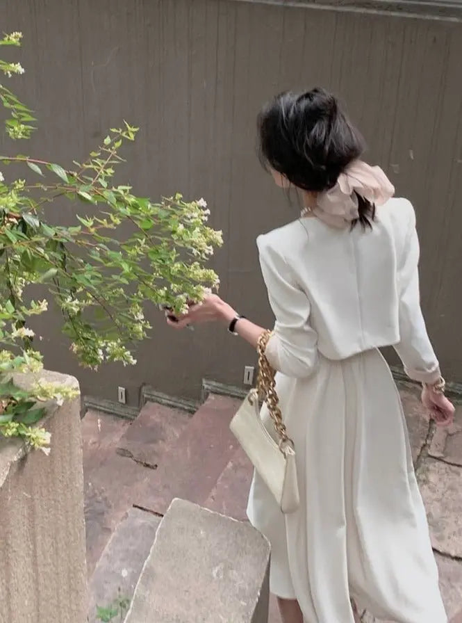 2 Pieces Dress Set O-neck Full Sleeve Short Jacket & Spaghetti Strap Dresses - Blade & Thread