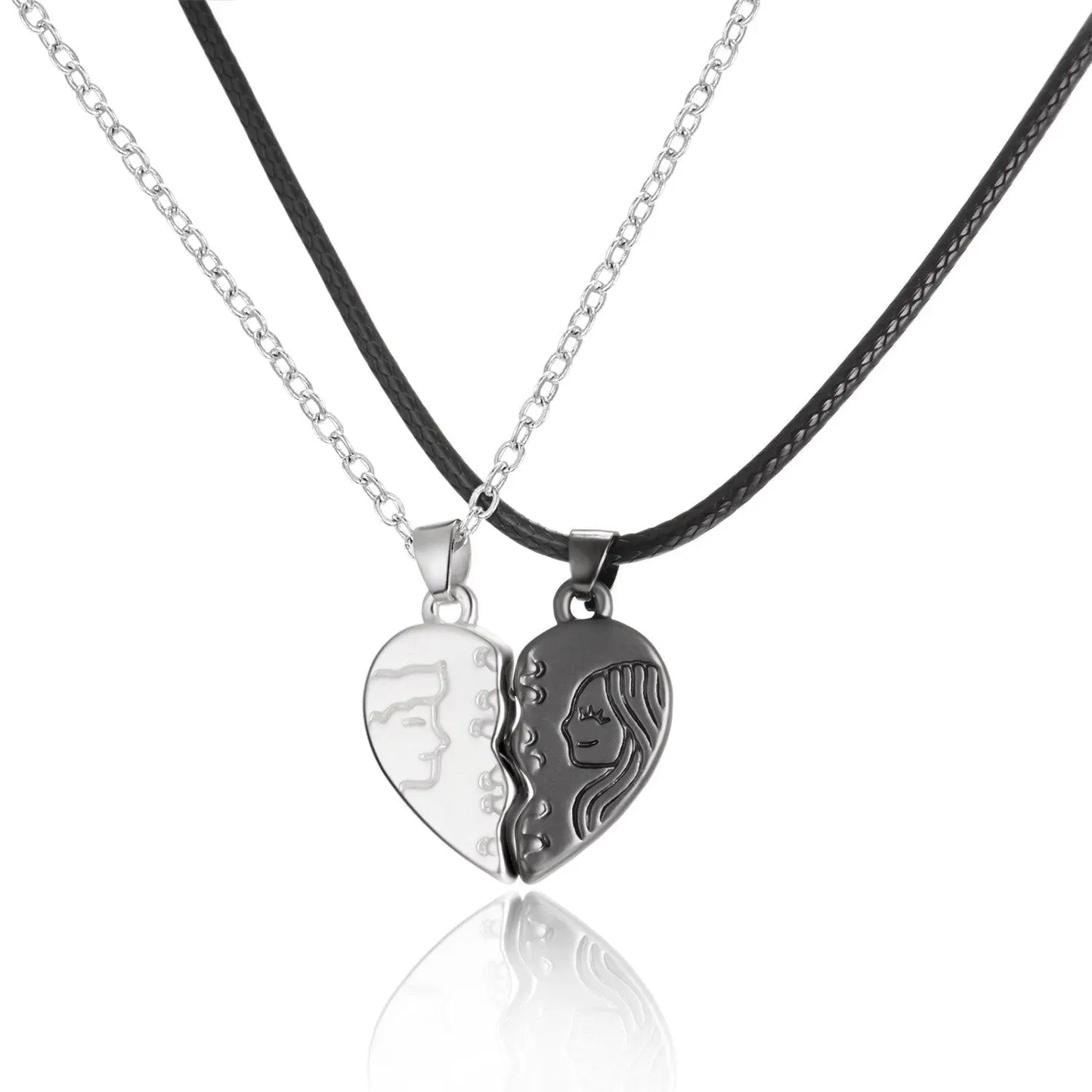 2 Pieces Magnetic Couple Necklaces Friendship Heart Pendant Distance Faceted Charm Necklace - Blade & Thread