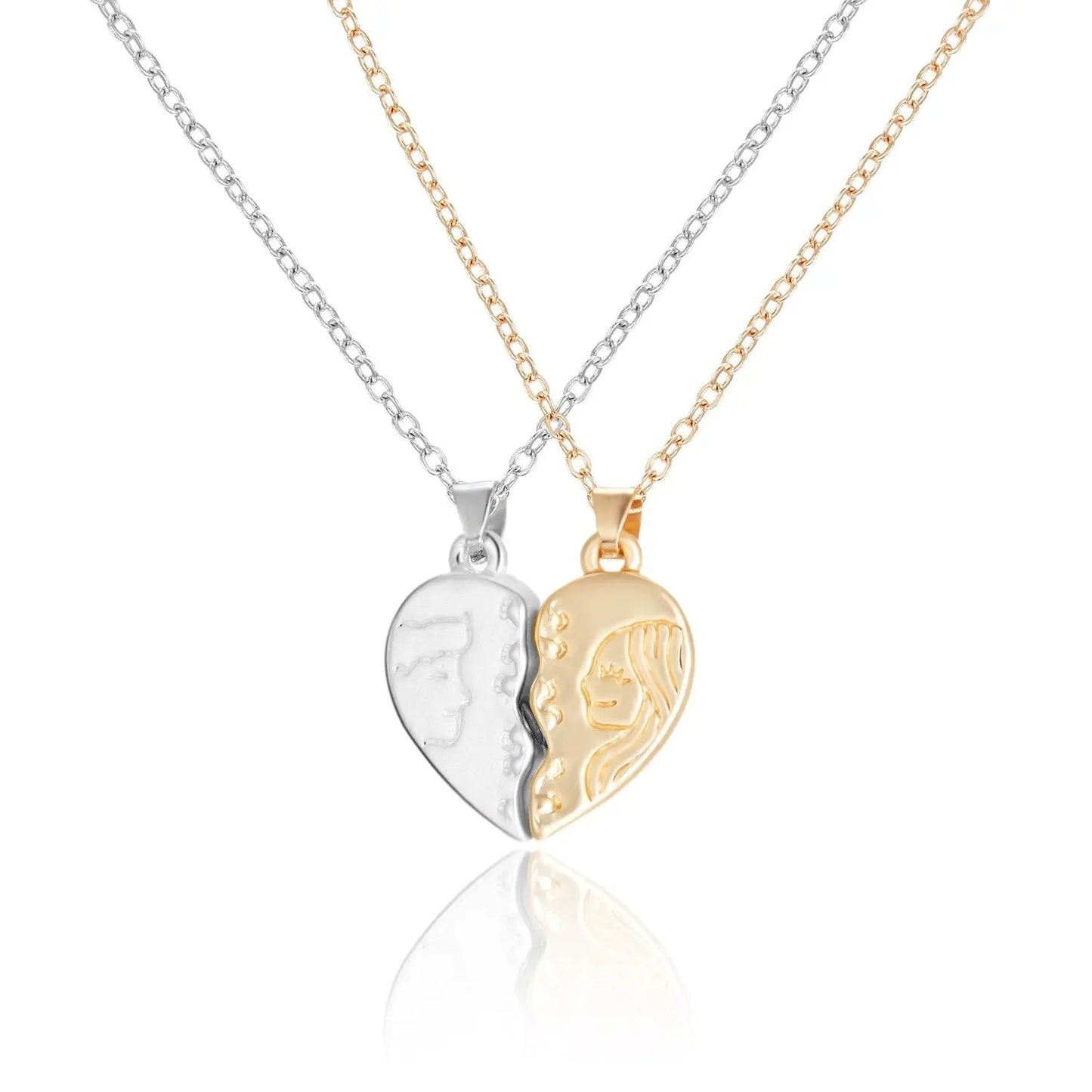 2 Pieces Magnetic Couple Necklaces Friendship Heart Pendant Distance Faceted Charm Necklace - Blade & Thread