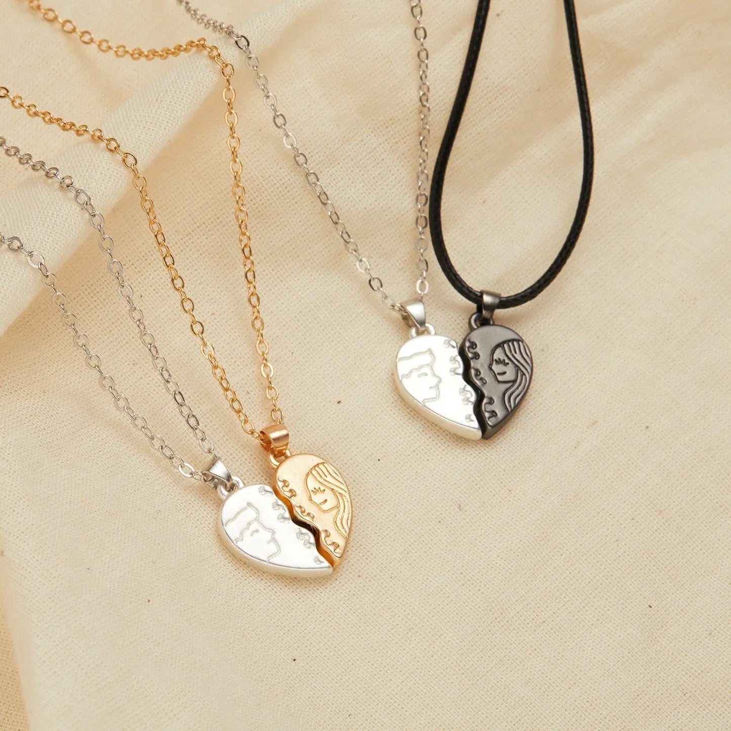 2 Pieces Magnetic Couple Necklaces Friendship Heart Pendant Distance Faceted Charm Necklace - Blade & Thread