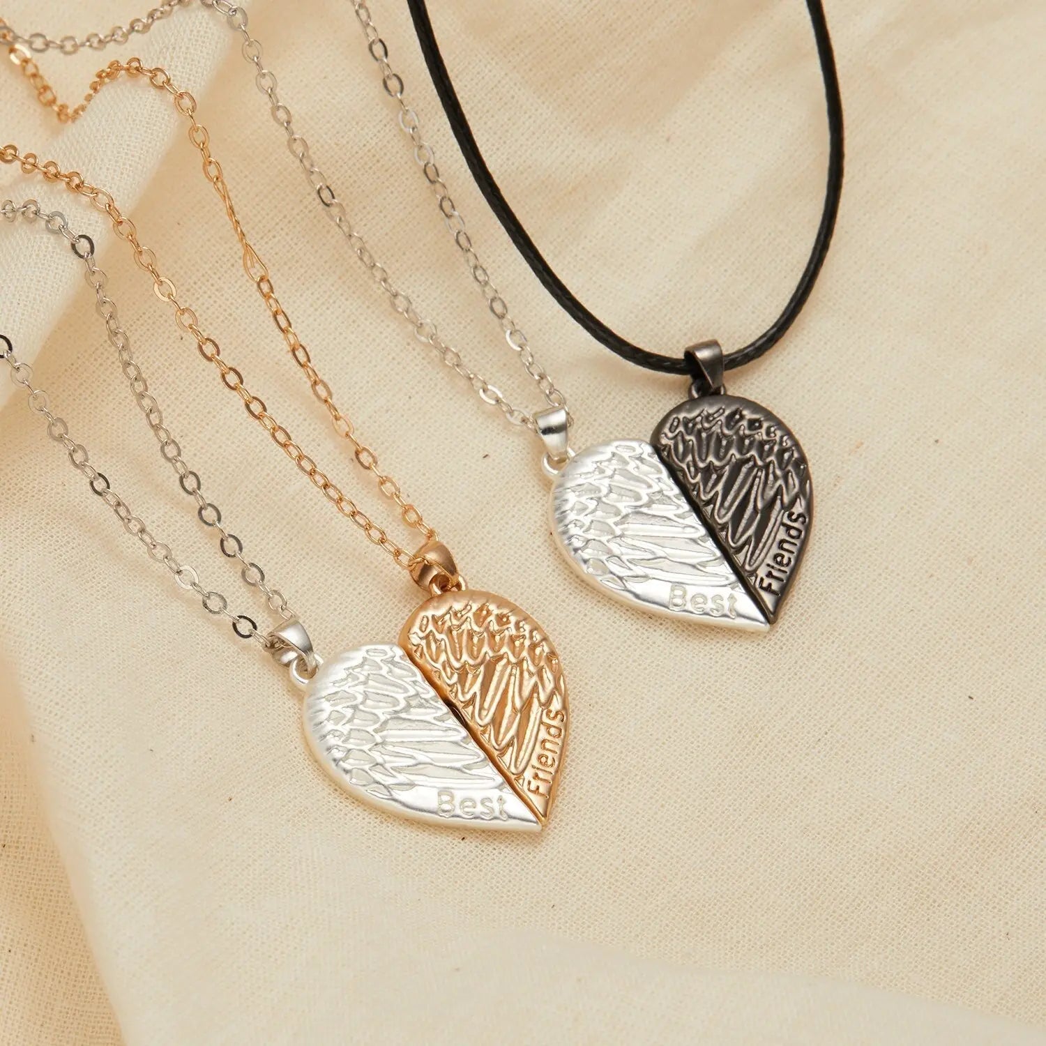 2 Pieces Magnetic Couple Necklaces Friendship Heart Pendant Distance Faceted Charm Necklace - Blade & Thread
