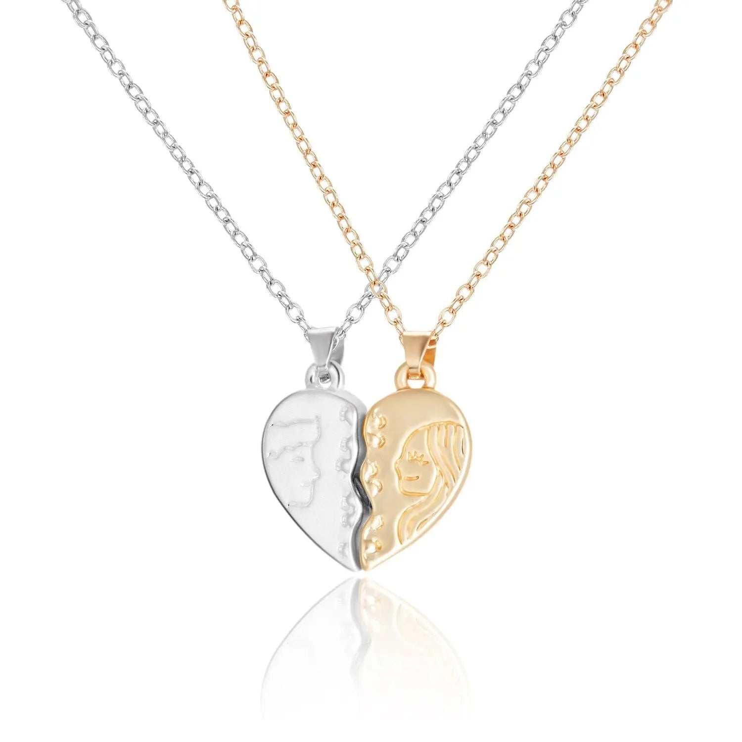 2 Pieces Magnetic Couple Necklaces Friendship Heart Pendant Distance Faceted Charm Necklace - Blade & Thread