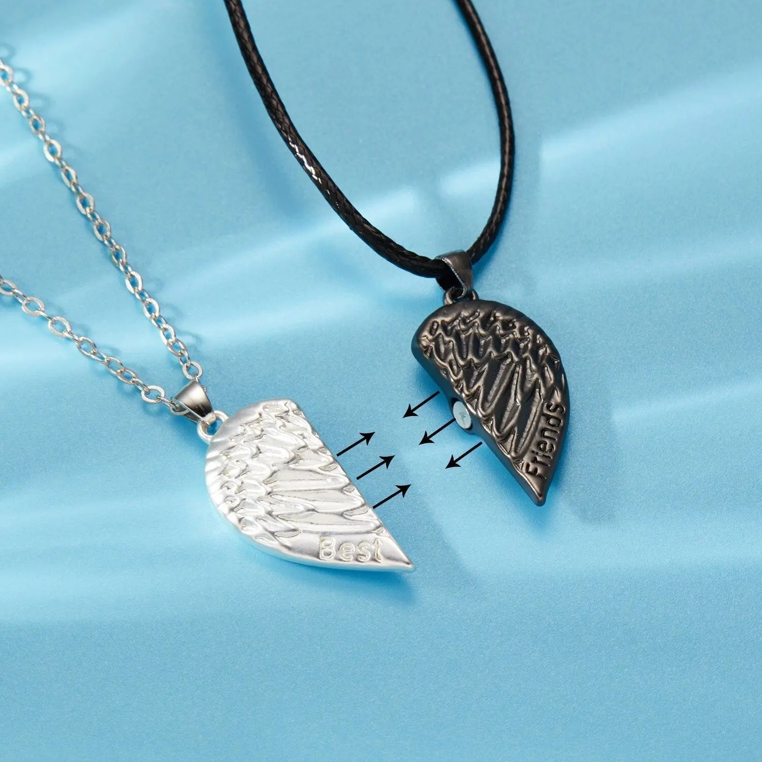 2 Pieces Magnetic Couple Necklaces Friendship Heart Pendant Distance Faceted Charm Necklace - Blade & Thread