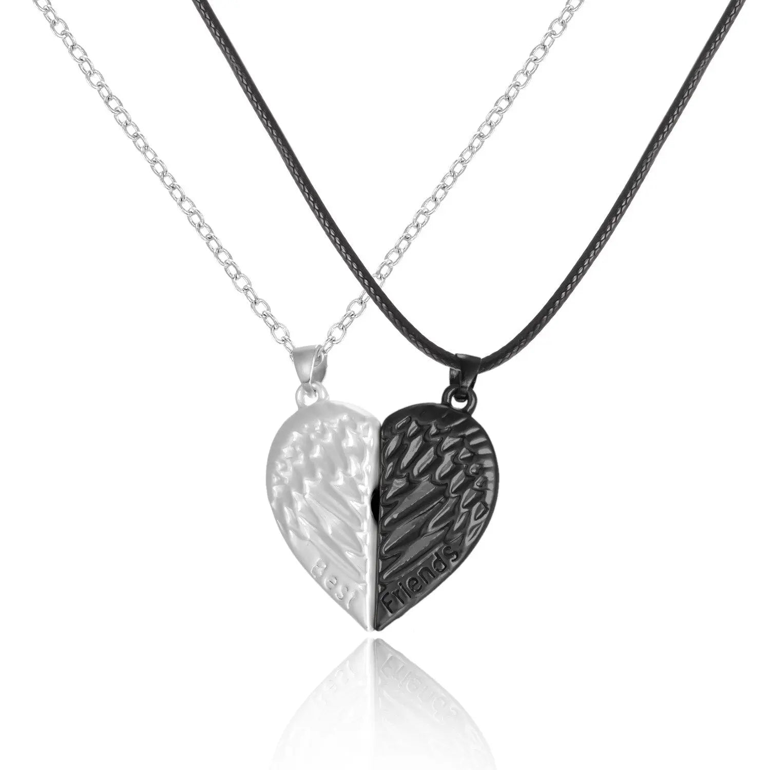 2 Pieces Magnetic Couple Necklaces Friendship Heart Pendant Distance Faceted Charm Necklace - Blade & Thread