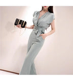 2 Pieces Set Women V-neck Lace Up Tops & High Waist Wide Leg Pants OL Style nowadaysfashion