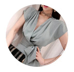 2 Pieces Set Women V-neck Lace Up Tops & High Waist Wide Leg Pants OL Style nowadaysfashion