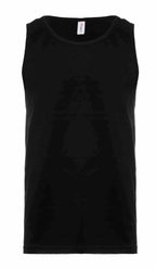 Black men's tank top by SpectraUSA, front view, casual sleeveless design perfect for summer or athletic wear.