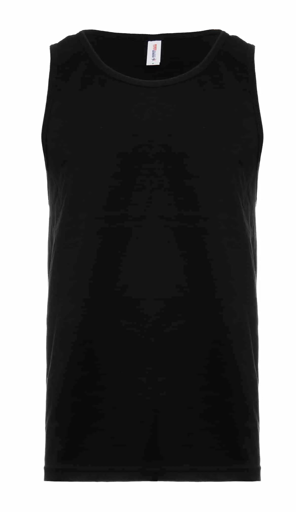 Black men's tank top by SpectraUSA, front view, casual sleeveless design perfect for summer or athletic wear.