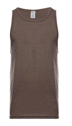 Men's brown heather tank top by SpectraUSA, front view showcasing casual sleeveless design and comfortable fit.