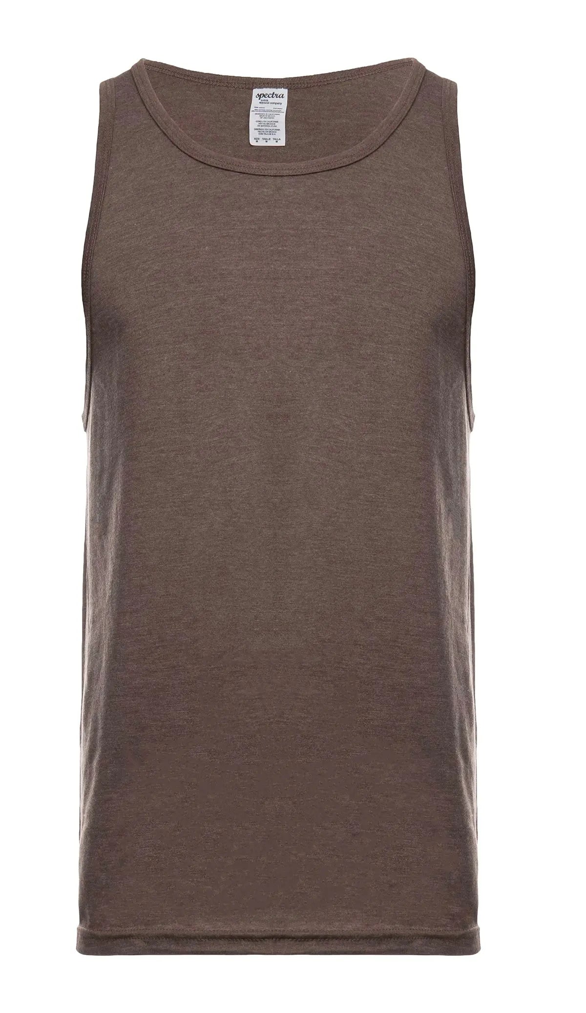 Men's brown heather tank top by SpectraUSA, front view showcasing casual sleeveless design and comfortable fit.