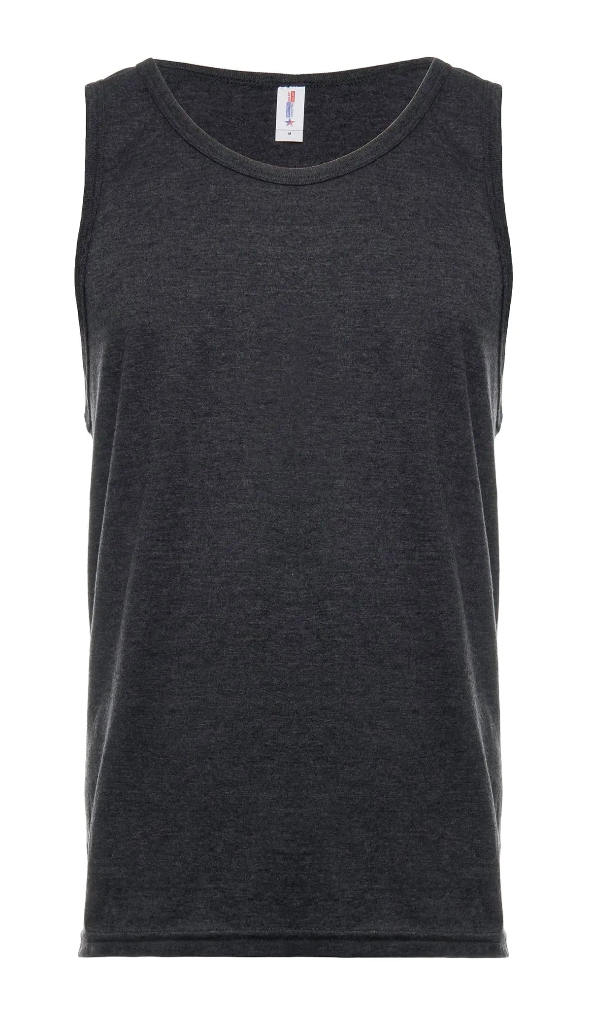 Men's charcoal heather tank top by SpectraUSA, front view showcasing casual sleeveless men's apparel.