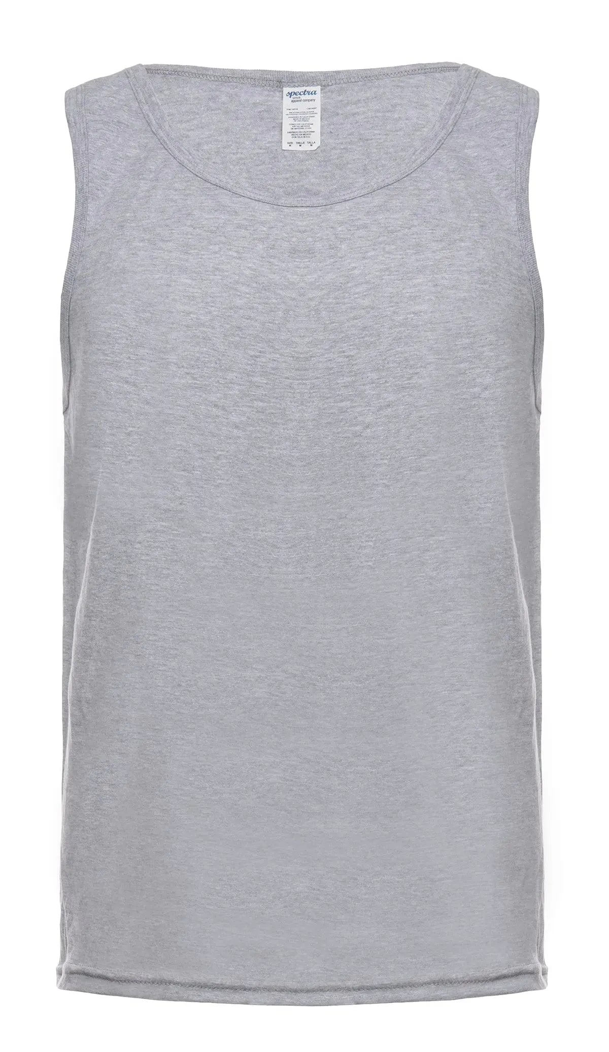 Men's Heather Grey Tank Top by SpectraUSA, front view showcasing sleeveless design and comfortable fit.