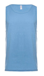 Men's light blue Heather Tank Top by SpectraUSA, front view showcasing casual sleeveless design and soft fabric texture.